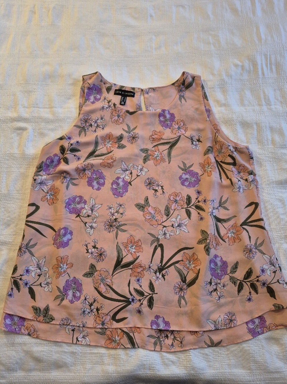 Love & Legend women's 18 peach floral 2 layer tank top 1 back button VGUC